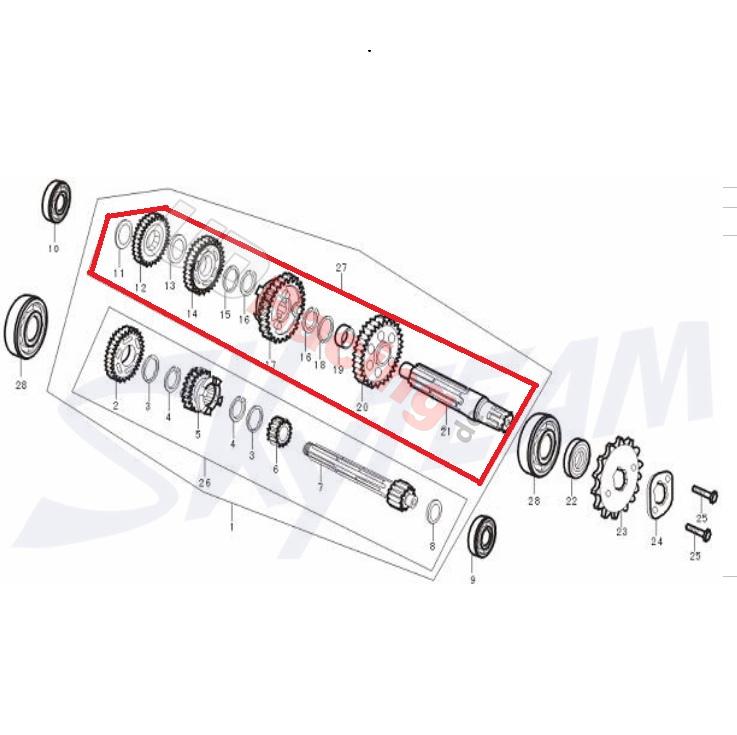 Zwischenwelle f�r Motoren 50-125cc f�r Trex Skyteam, Teile Trex Skyteam