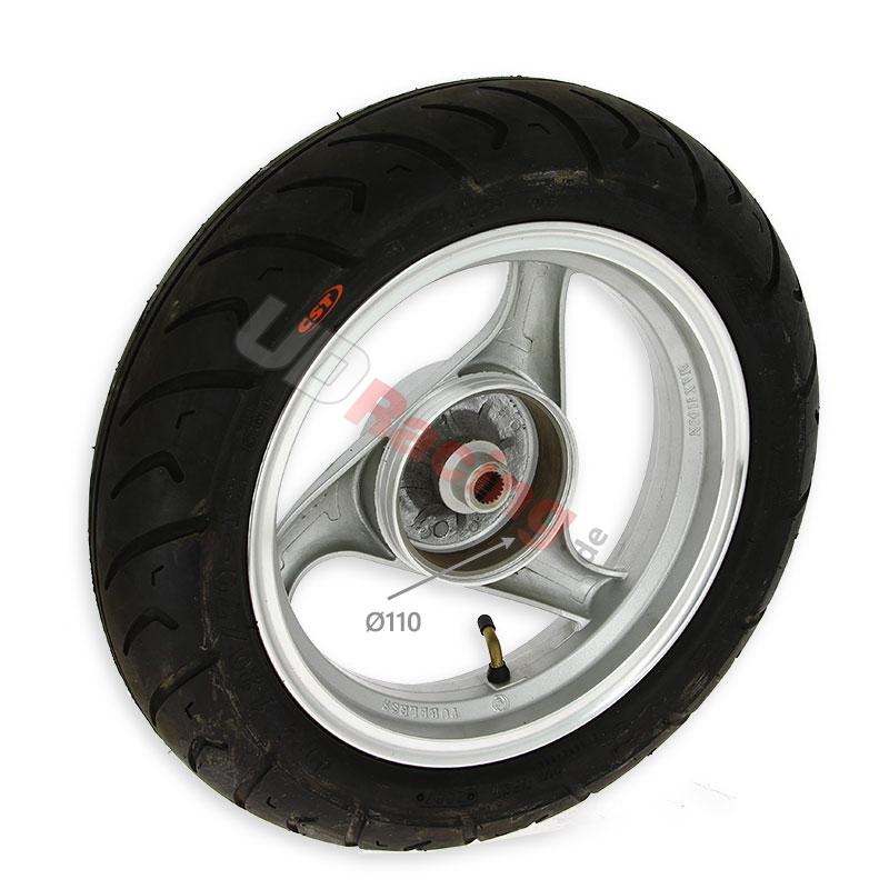 Rad hinten komplett für chinesischen Skooter (Silber - typ 1), Chinesische Motorroller Teile Rad hinten komplett für chinesischen Skooter (Silber - typ 1), Chinesische Motorroller Teile