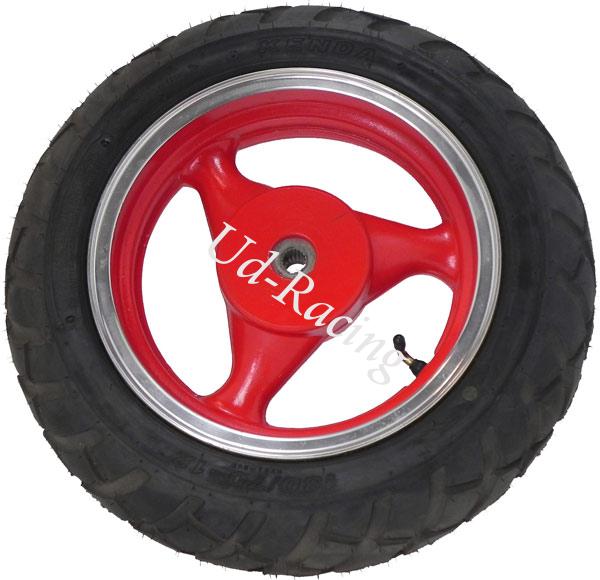 Rad hinten komplett für chinesischen Skooter (rot - typ 1), Chinesische Motorroller Teile Rad hinten komplett für chinesischen Skooter (rot - typ 1), Chinesische Motorroller Teile
